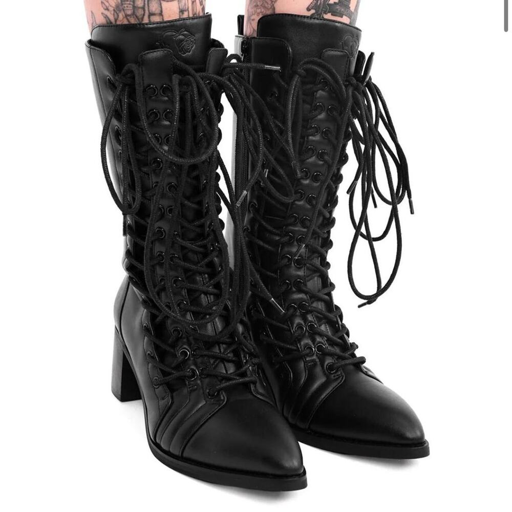 Foxblood Zoey Corseted Tripple Lace Up Pointed Toe Boots Size 8 Black